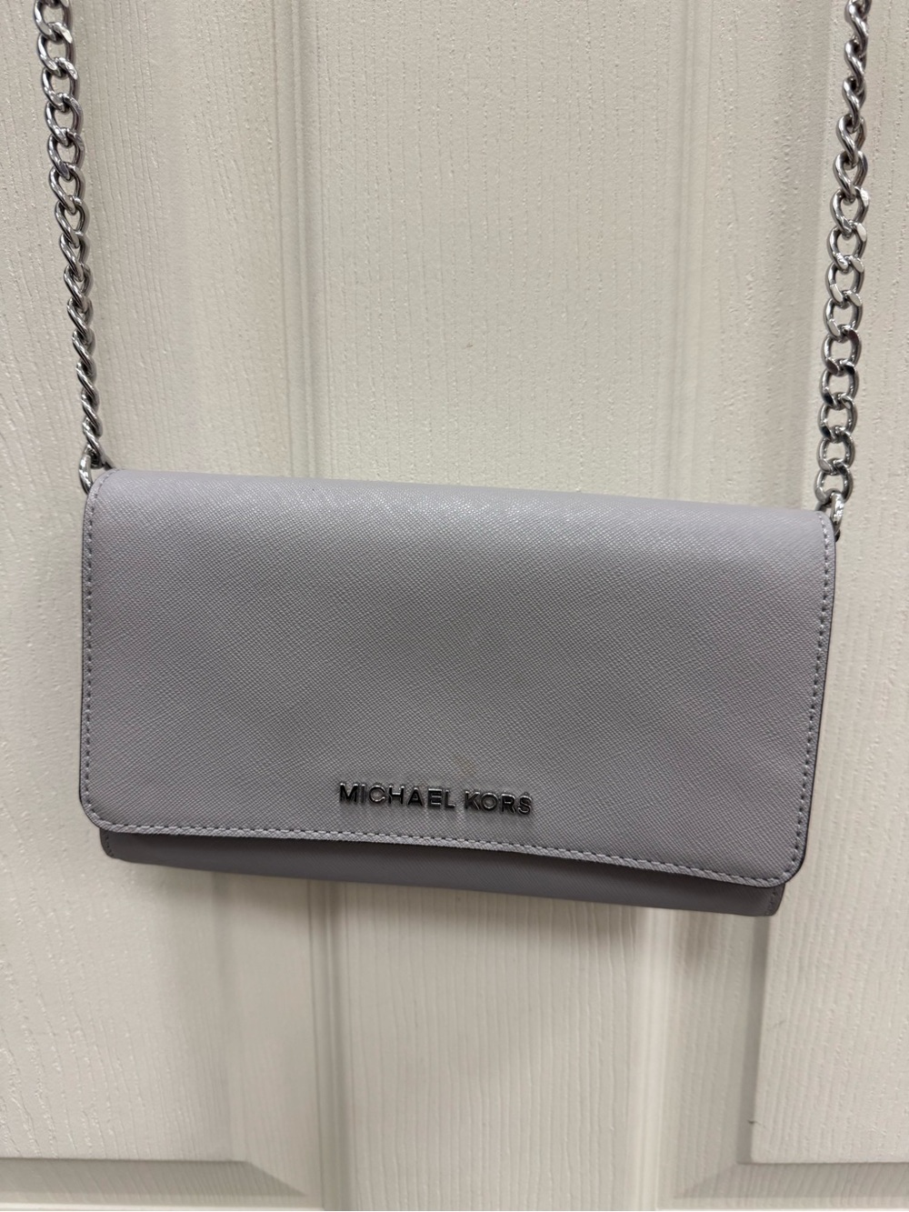 Michael Kors Lavender Crossbody Wallet with Silver Chain
